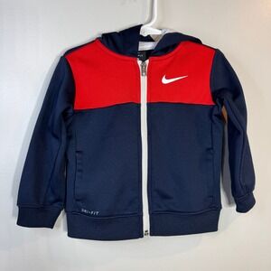 Nike Dri-Fit Track Jacket Kids 24M Blue Red‎ Full Zip Athletic Hooded Sweathirt